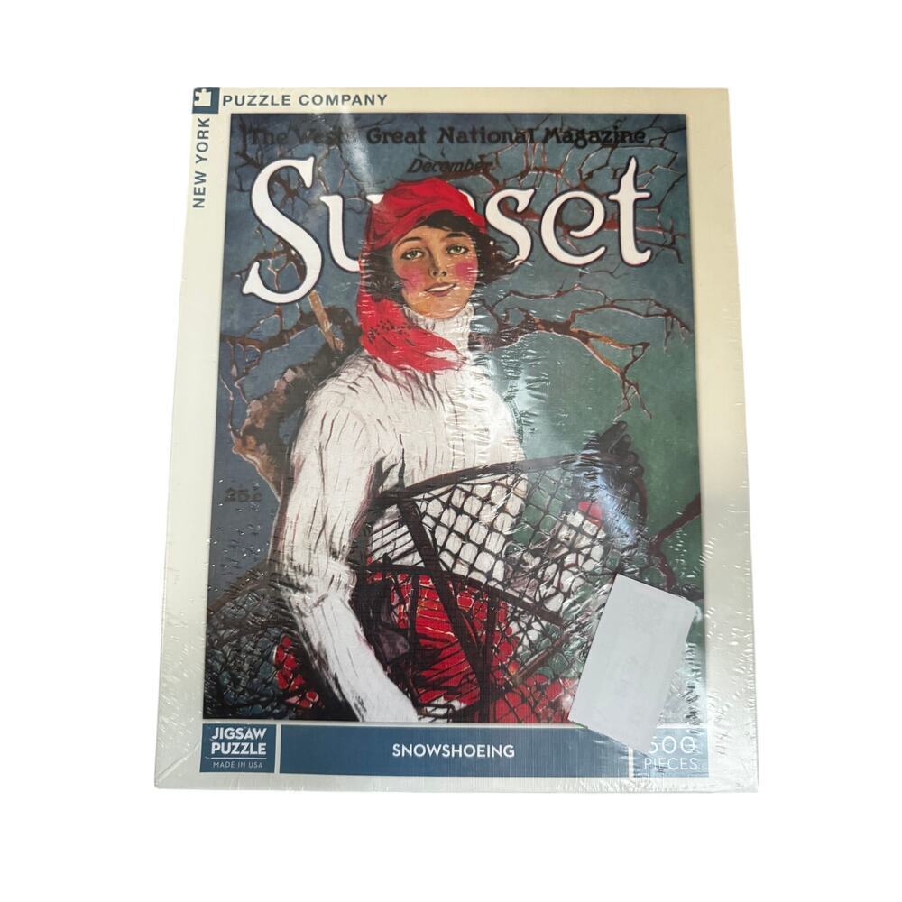 New York Puzzle Company Sunset “Snowshoeing” 500 Piece Jigsaw Puzzle Sealed NIB